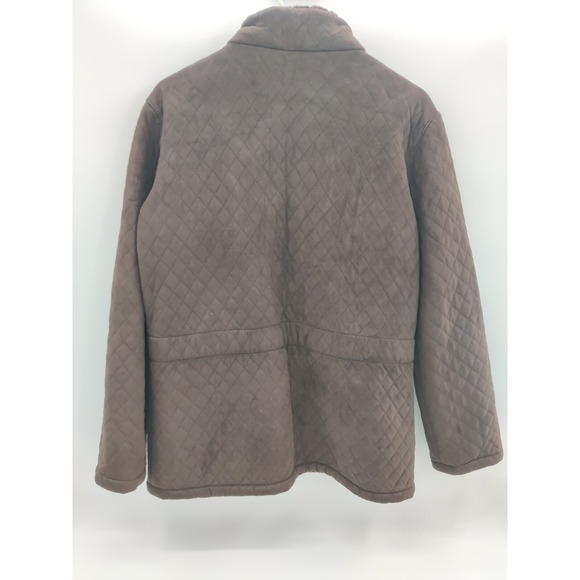 Liz Claiborne Quilted Snap Front Jacket Brown Faux Suede Lined Collar Size M - Picture 3 of 15